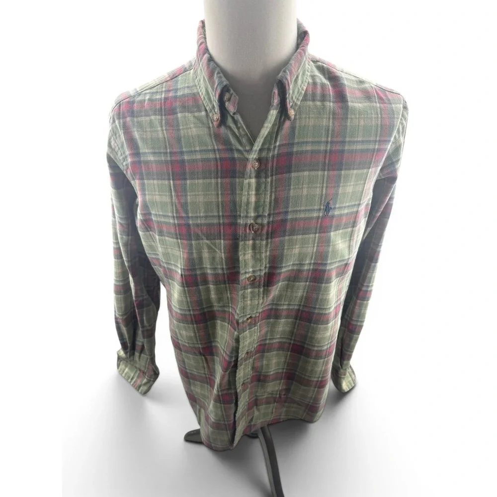 Polo Ralph Lauren Mens Classic Fit Plaid Flannel Shirt Green Red Blue Large